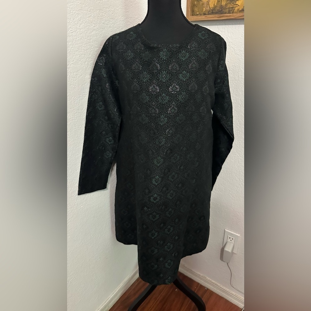 Sister Jane Green and Black Baroque Jacquard Long Sleeve Mini Dress - Large